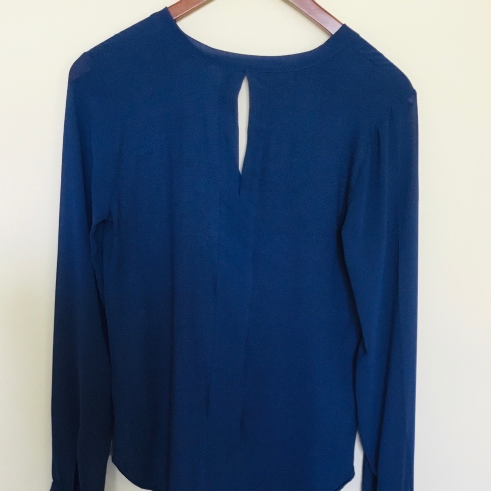 Ann Taylor Navy Semi Sheer Long Sleeved Blouse- Size XS